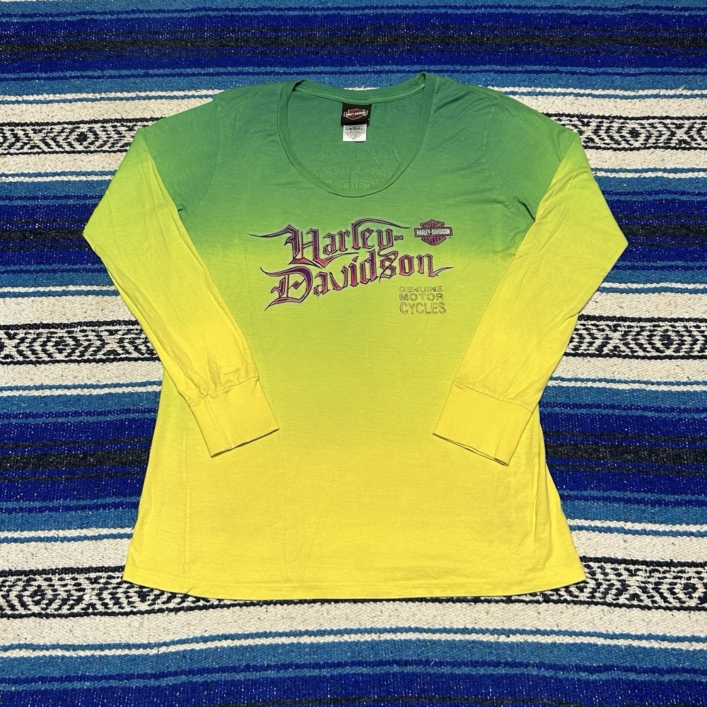 Harley Davidson Women's Large Long Sleeve Shirt Ray Price Raleigh NC Ombre Green